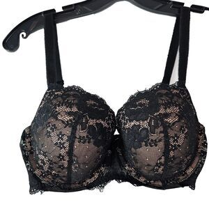 Victoria Secret Lined Demi Bra 34DD Black Nude Lace‎ Sexy